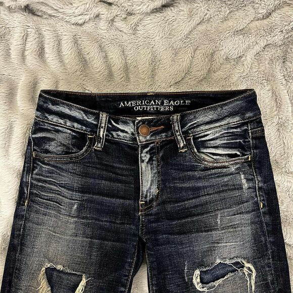 American Eagle Jeans Women 0 Jegging Super Stretch Distressed Dark Grunge Ripped - Picture 3 of 11